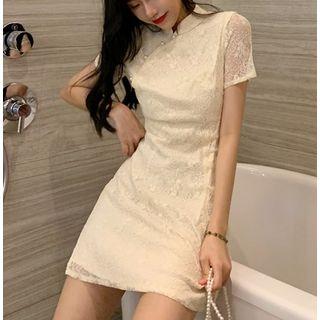 Frog-button Lace Mini Qipao Dress