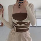 Long-sleeve Lace Up Crop Top / Tube Top