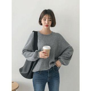 Round-neck Balloon-sleeve Fleece Pullover
