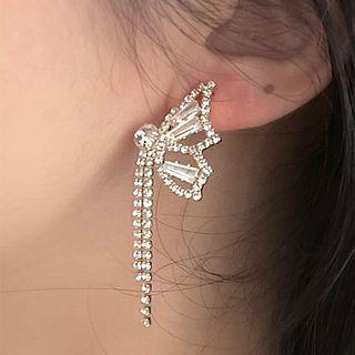 Rhinestone Butterfly Drop Earring 2749a - 1 Pair - Silver Needle - Champagne - One Size
