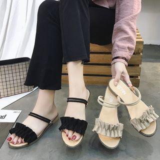 Ruffle Accent Ankle Strap Flat Sandals