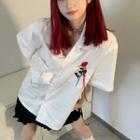Short-sleeve Floral Lace-up Shirt