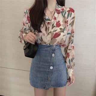 Long-sleeve V-neck Patterned Shirt