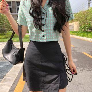 Gingham Short-sleeve Cropped Shirt / Mini A-line Skirt