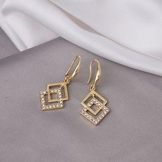 Square Rhinestone Dangle Earring 1 Pair - E3331 - Gold - One Size