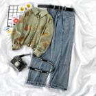 Leopard Print Shirt / Wide-leg Jeans / Belt