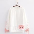 Pig Embroidered Lace Up Pullover