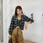 Drawcord-front Plaid Blouse