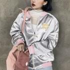 Embroidered Zip Jacket Silver - One Size