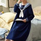 Long-sleeve Sailor Collar Star Print Sleep Dress