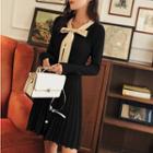 Bow Neck Long-sleeve A-line Knit Dress