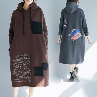 Patched Print Midi Hoodie Dress