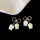 Bow Flower Stud Earring 1 Pair - 925 Silver Stud - Gold - One Size