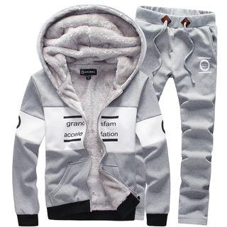 Set: Lettering Color Panel Hooded Jacket + Sweatpants