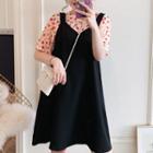 Set: Elbow-sleeve Patterned T-shirt + Sleeveless A-line Dress