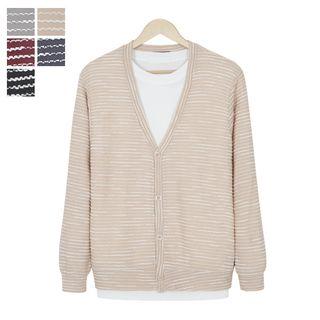 V-neck Button-down Stripe Cardigan
