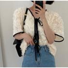 Short-sleeve Contrast Trim Drawstring Top