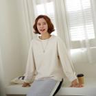 Pintuck-cuff Plain T-shirt