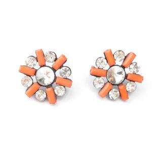 Floral Rhinestone Earrings Orange - One Size