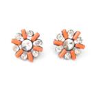 Floral Rhinestone Earrings Orange - One Size