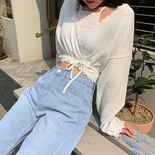 Surplice-wrap Crochet-lace Trim Cropped Top