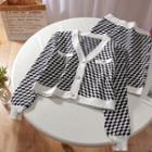 Set: Checkered Cardigan + Mini A-line Skirt Set Of 2 - Cardigan & Skirt - Check - Black & White - One Size