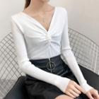 V-neck Long-sleeve Knot T-shirt