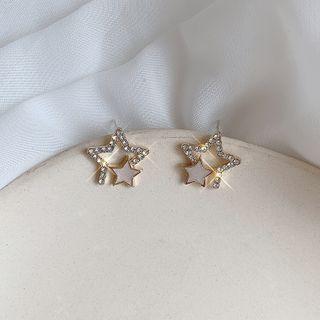Rhinestone Star Stud Earring 1 Pair - Bm2055 - As Shown In Figure - One Size