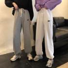 Elastic-waist Letter Print Pants