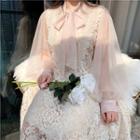 Tie-neck Long-sleeve A-line Lace Dress