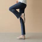 Elastic-waist Fringed Semi Boot-cut Jeans