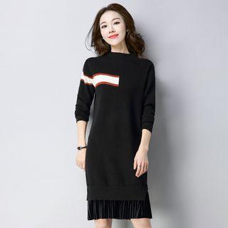 Mock Neck Panel Hem Shift Knit Dress