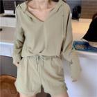 Plain Long-sleeve Loose-fit Hooded Top / Shorts
