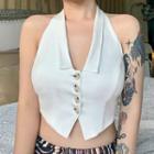 Sleeveless V-neck Cropped Shirt