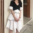 Color Panel Short Sleeve Layered Dress
