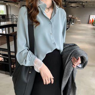 Lace Panel Chiffon Long-sleeve Shirt