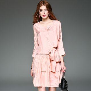 Set: 3/4-sleeve Tied-waist Top + A-line Skirt