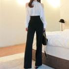 Set: Long-sleeve Cold-shoulder Top + Wide-leg Pants