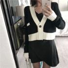 Color-block Cropped Cardigan As Figure - One Size