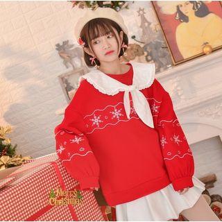 Snowflake Print Sweater Red - L