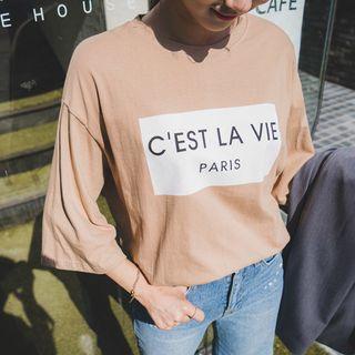 Round-neck Elbow-sleeve Boxy Printed T-shirt