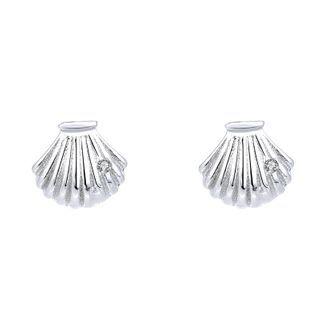 925 Sterling Silver Rhinestone Sea Shell Stud Earring 1 Pair - Silver - One Size