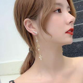 Faux Pearl Cross Alloy Cross Fringed Earring 1 Pair - 925 Silver Needle - Gold - One Size