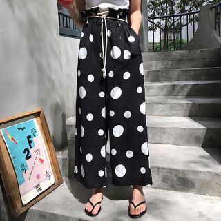 Cropped Drawstring-waist Dotted Wide-leg Pants