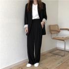 Set: Plain Single-breasted Blazer + Wide-leg Pants