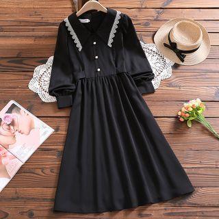 Peter Pan-collar Lace Long-sleeve A-line Dress