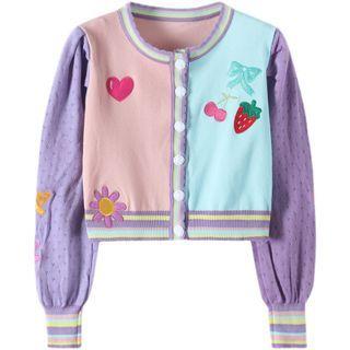 Embroidery Cropped Cardigan Pink & Blue - One Size