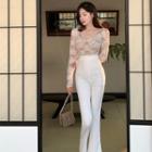 Long-sleeve Lace Panel Jumpsuit