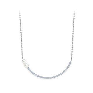 Elegant And Simple Geometric Lines Imitation Pearl Necklace With Cubic Zirconia Silver - One Size