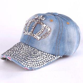 Crown Rhinestone Denim Baseball Cap